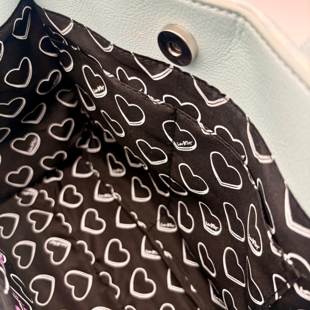 Luv Betsey Johnson Gingham LBRUFFLE Crossbody Tote Bag Blue White Heart Charm - Picture 7 of 12
